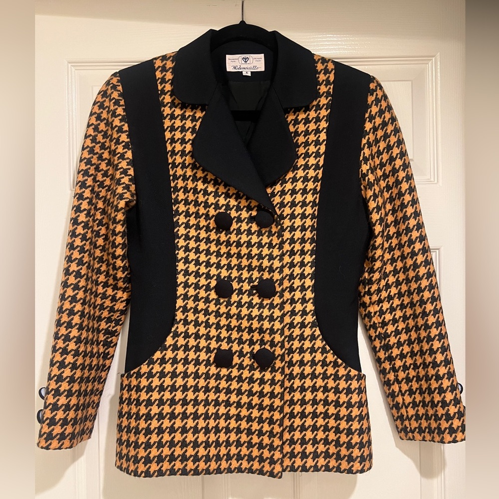 Vintage Black and Orange Houndstooth Women's Coat Blazer